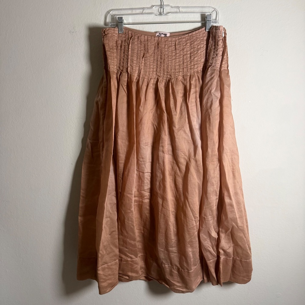 Future Collective Mauve Smocked Waist Midi Skirt Women Size 10 Lyocell Blend